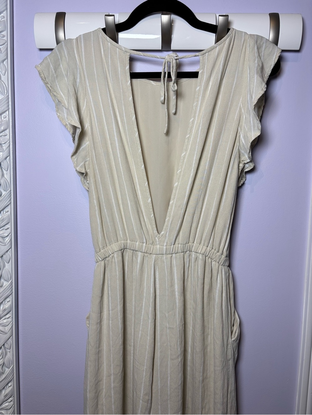 Wilfred Artizia Light Taupe White Striped Wide-Leg Ankle Length Jumpsuit Size S - Picture 6 of 8
